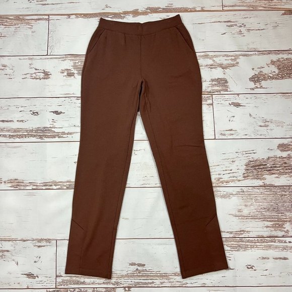 Lisa Rinna Collection Brushed French Terry Pants Size XS Slim Leg Coffee Pull On - Picture 5 of 11
